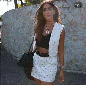 Zara White Sequin Embellished Vest